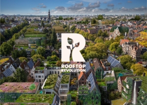 Hoofdbeeld daklandschap met logo Rooftop Revolution